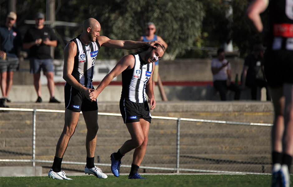 190425_940.jpg Ben Reid and Tim Broomhead will hope to be amongst the goals again this weekend. - Collingwood,Collingwood Magpies,VFL,Essendon Bombers,Will Kelly